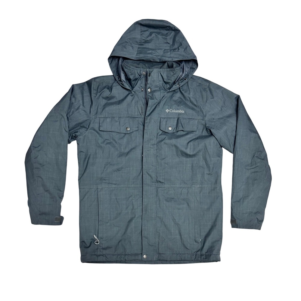 Columbia Mens Interchange Thermal Coil Jacket Gray Hooded Shell Size M